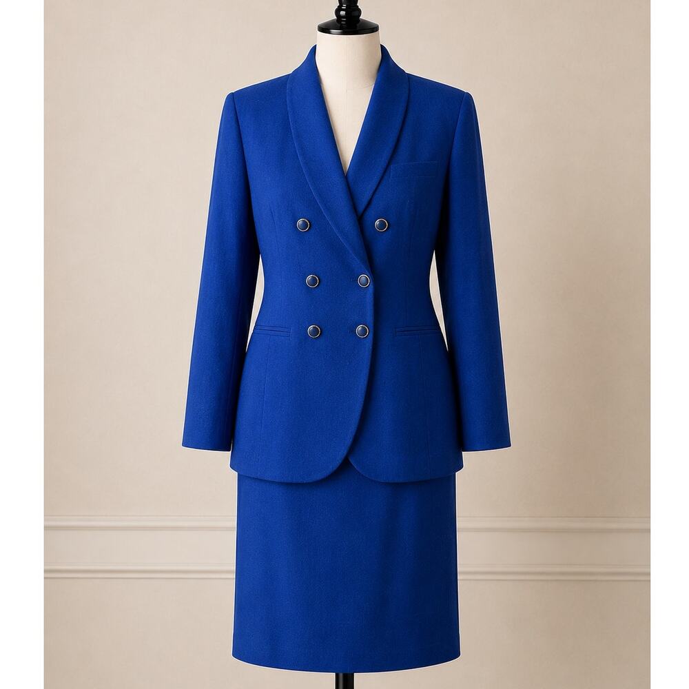 Kasper ASL Royal Blue Pencil Skirt Suit Blazer Career Vintage Size 8